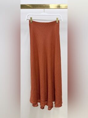 (113002-RUS) SOLID LINEN MIDI SKIRT